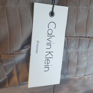 Calvin Klein Strapless Tiered Skirt Pleated Top Platinum Dress